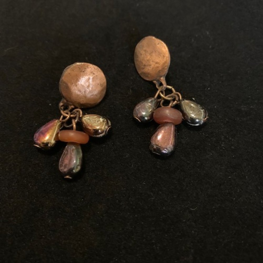 Hammered Copper Button Earrings with Beads